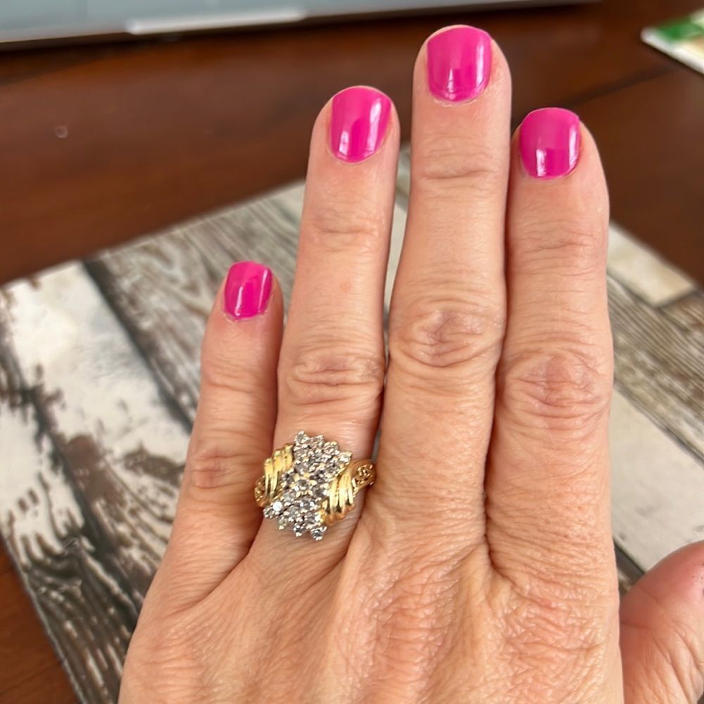 ESTATE 10k YG Waterfall Ring 21 Diamonds 1/4CtTw 3.7 Gr Sz 6